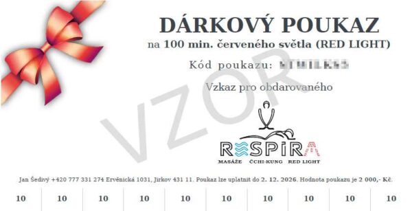 Dárkový poukaz na 100 min. červeného světla (RED LIGHT)