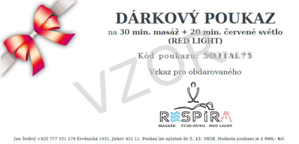 Výhodný balíček 1 - 30 min. masáž + 20 min. červené světlo (RED LIGHT)